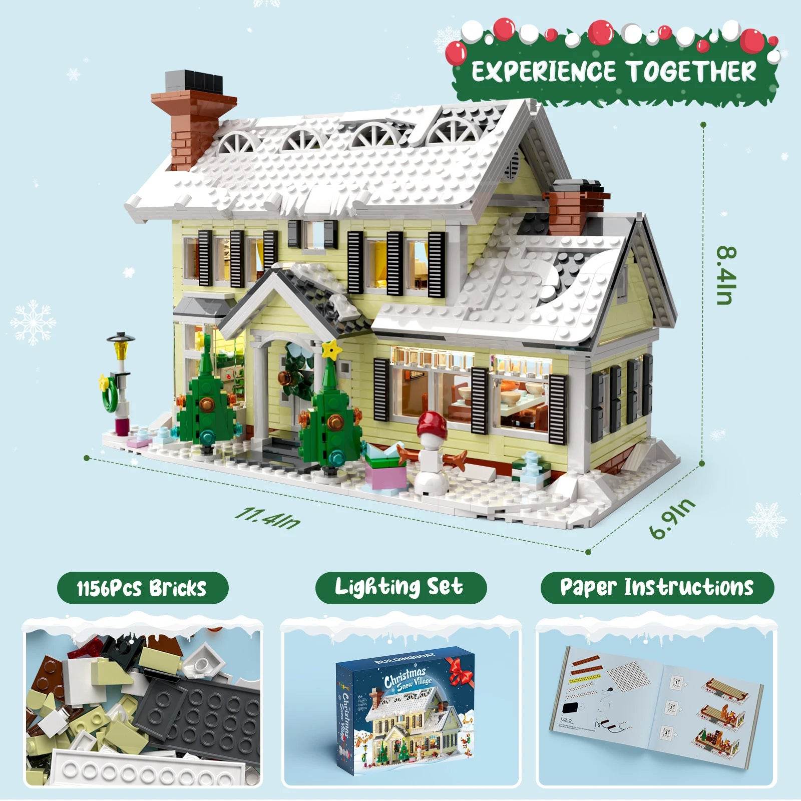 Festive Building Block Set Illuminated Snow Village For Kids - ToylandEU