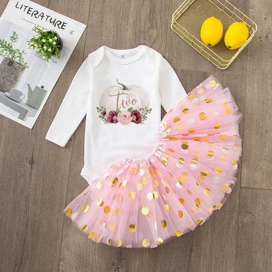 Festive Pumpkin Dress Set For Girls 0-1Y With Sequined Bodysuit And Tutu - ToylandEU