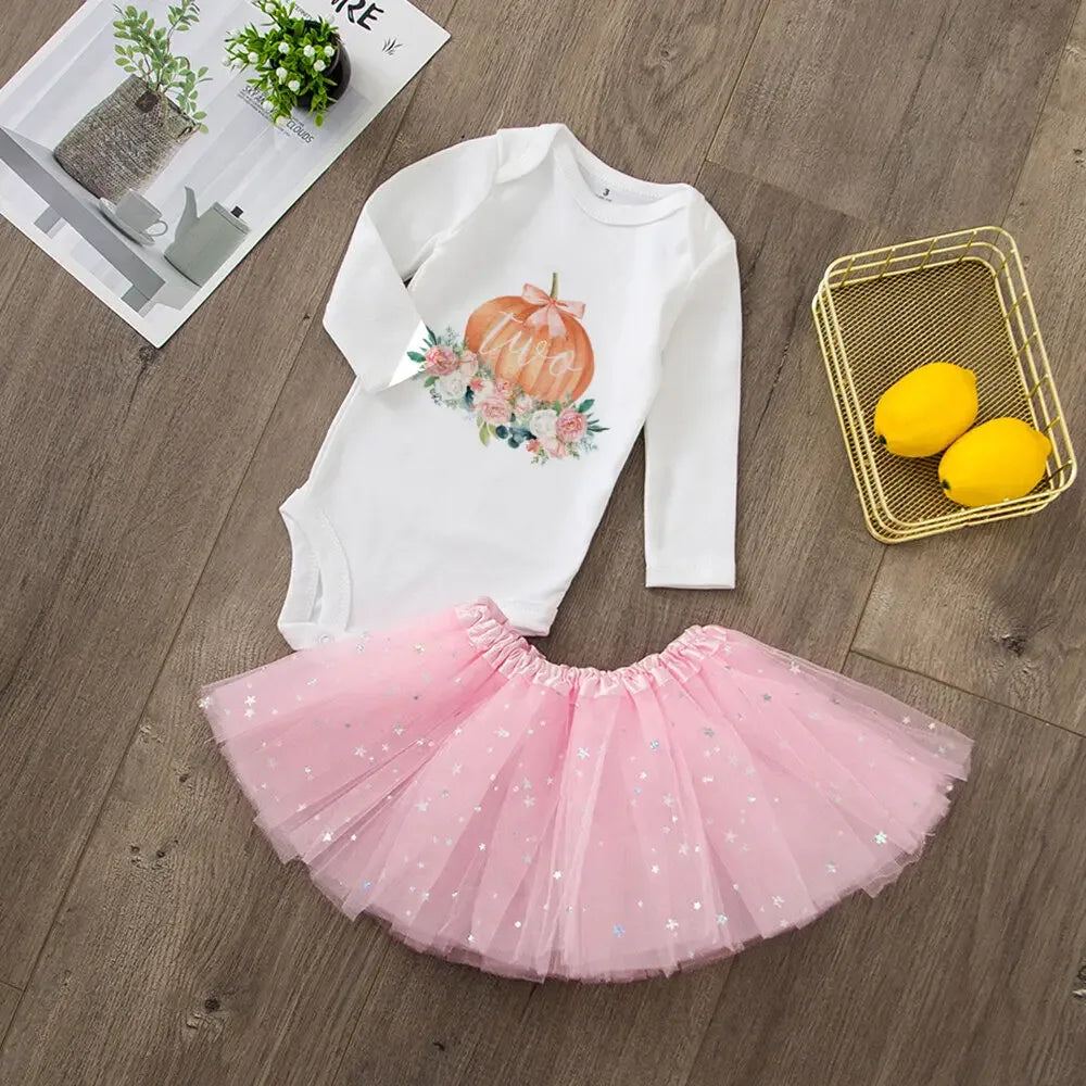Festive Pumpkin Dress Set For Girls 0-1Y With Sequined Bodysuit And Tutu - ToylandEU