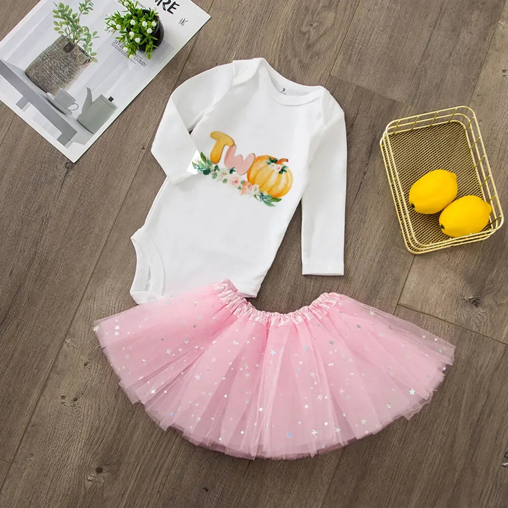 Festive Pumpkin Dress Set For Girls 0-1Y With Sequined Bodysuit And Tutu - ToylandEU