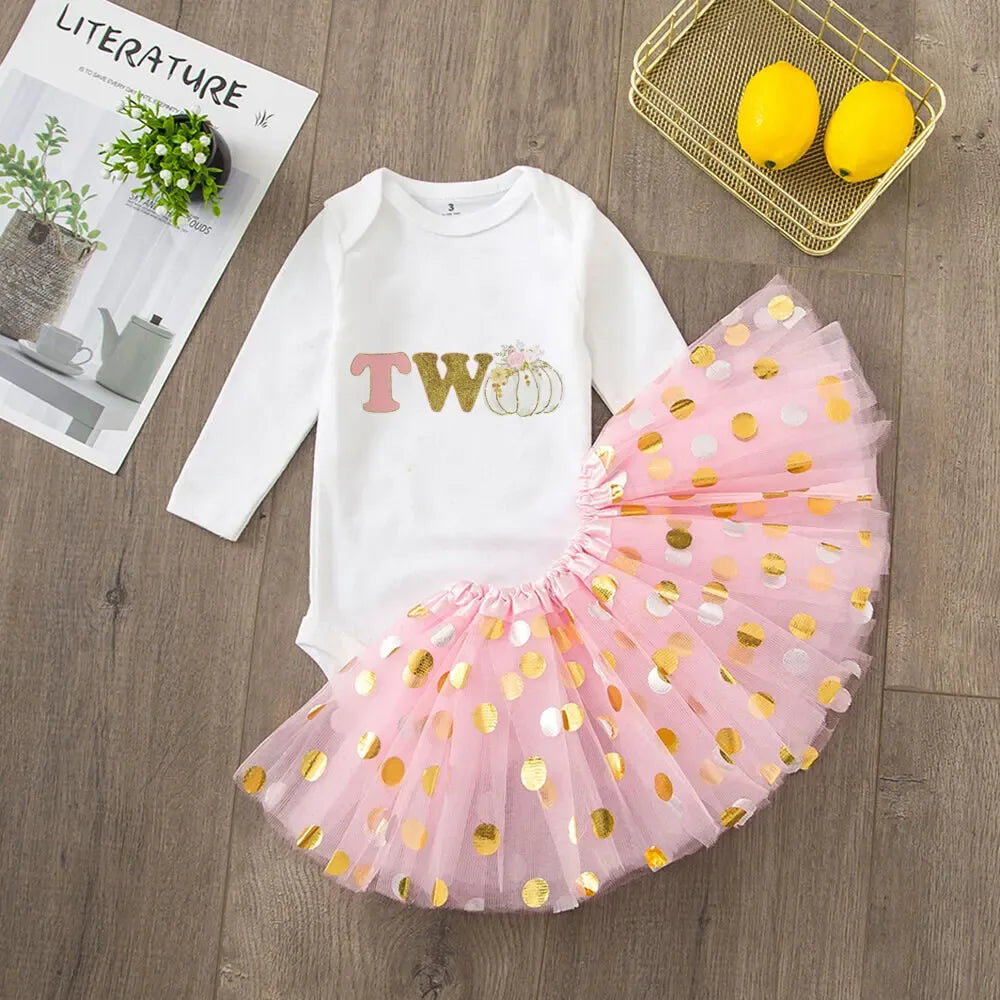 Festive Pumpkin Dress Set For Girls 0-1Y With Sequined Bodysuit And Tutu - ToylandEU