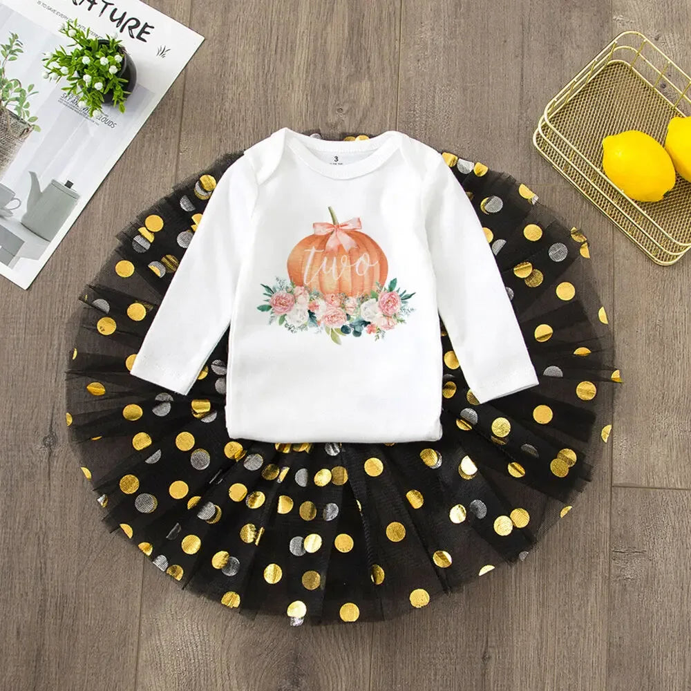 Festive Pumpkin Dress Set For Girls 0-1Y With Sequined Bodysuit And Tutu - ToylandEU