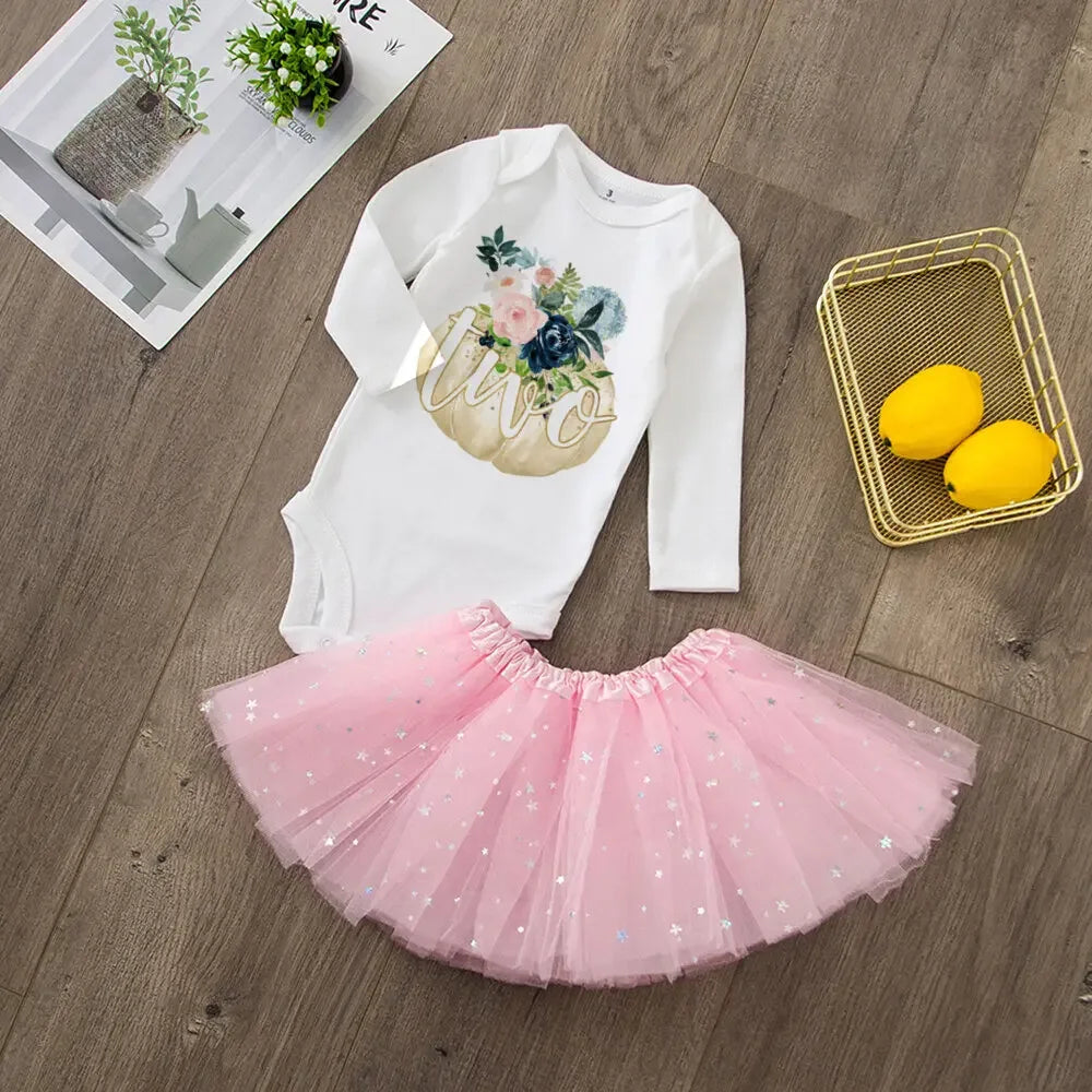 Festive Pumpkin Dress Set For Girls 0-1Y With Sequined Bodysuit And Tutu - ToylandEU