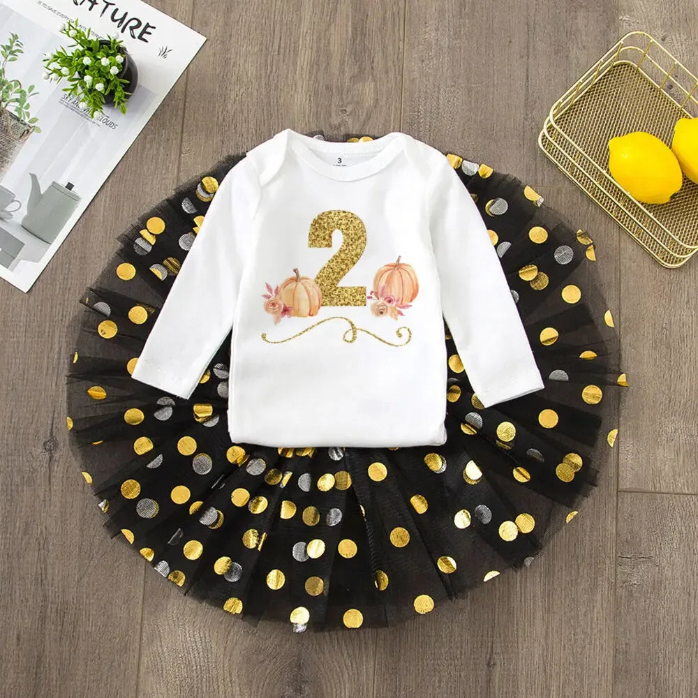Festive Pumpkin Dress Set For Girls 0-1Y With Sequined Bodysuit And Tutu - ToylandEU