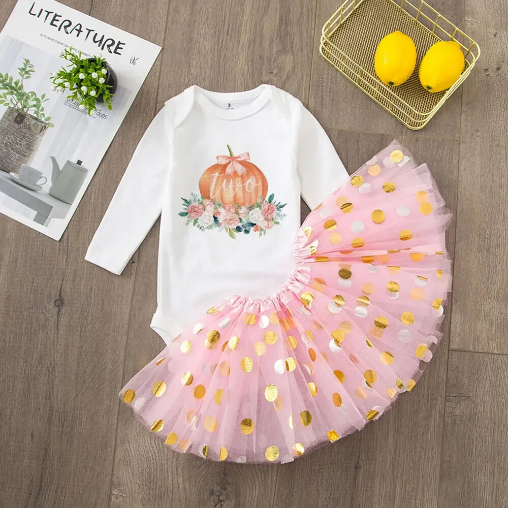 Festive Pumpkin Dress Set For Girls 0-1Y With Sequined Bodysuit And Tutu - ToylandEU