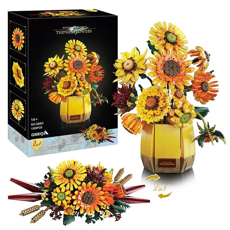 Fine Van Gogh Sunflowers Building Blocks With Vase For Girls - ToylandEU