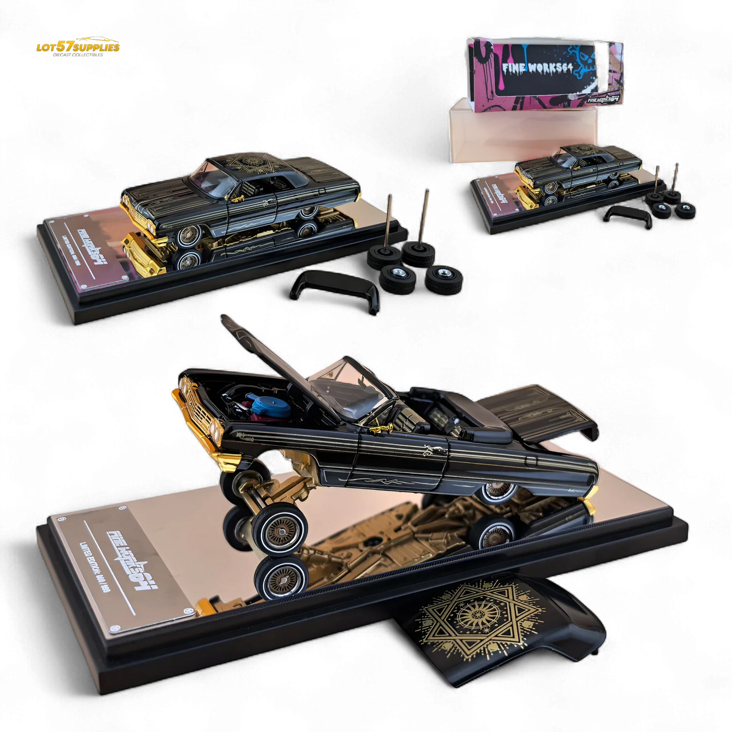 Chevrolet Impala Lowrider Diecast Scale Model Black Gold Livery - ToylandEU