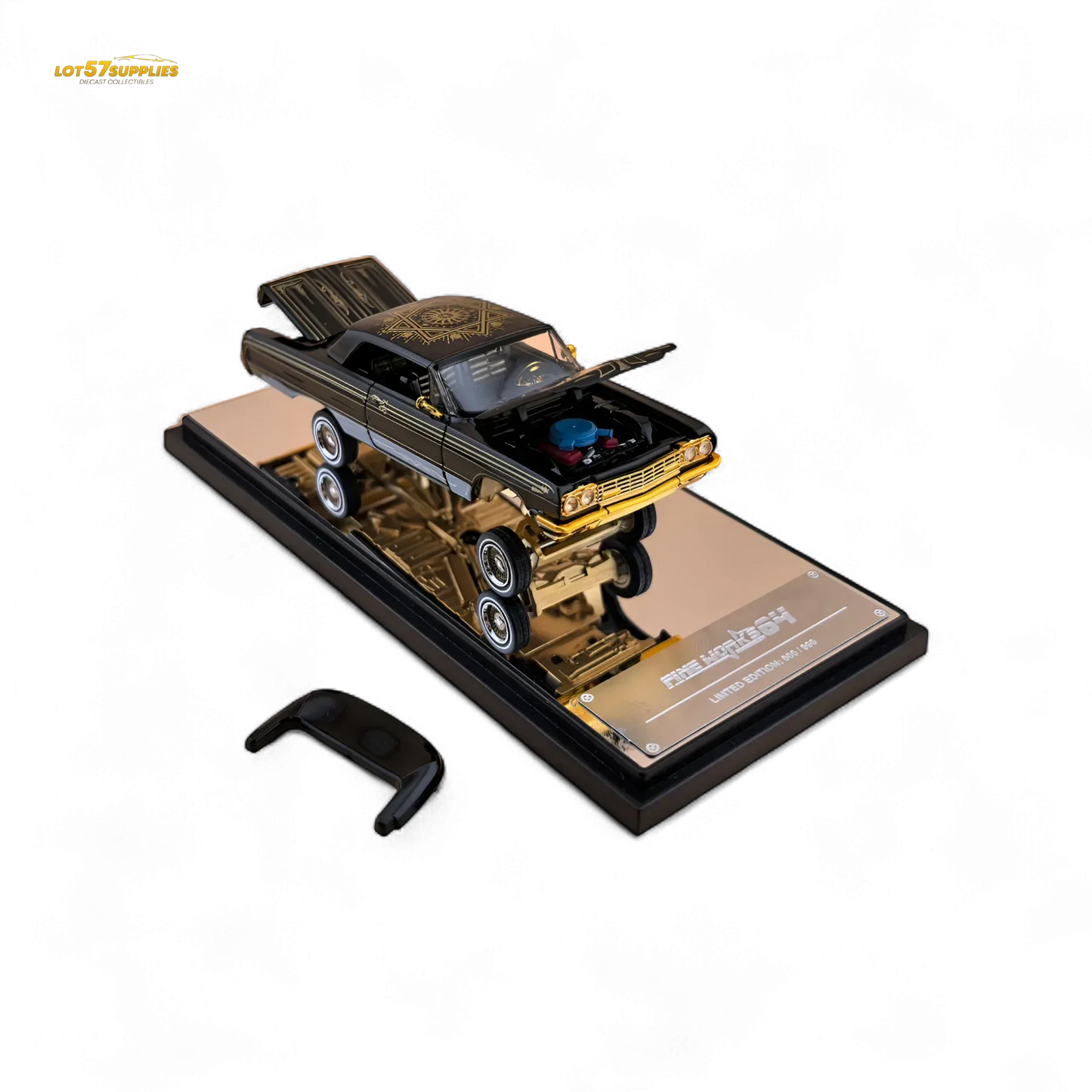 Chevrolet Impala Lowrider Diecast Scale Model Black Gold Livery - ToylandEU