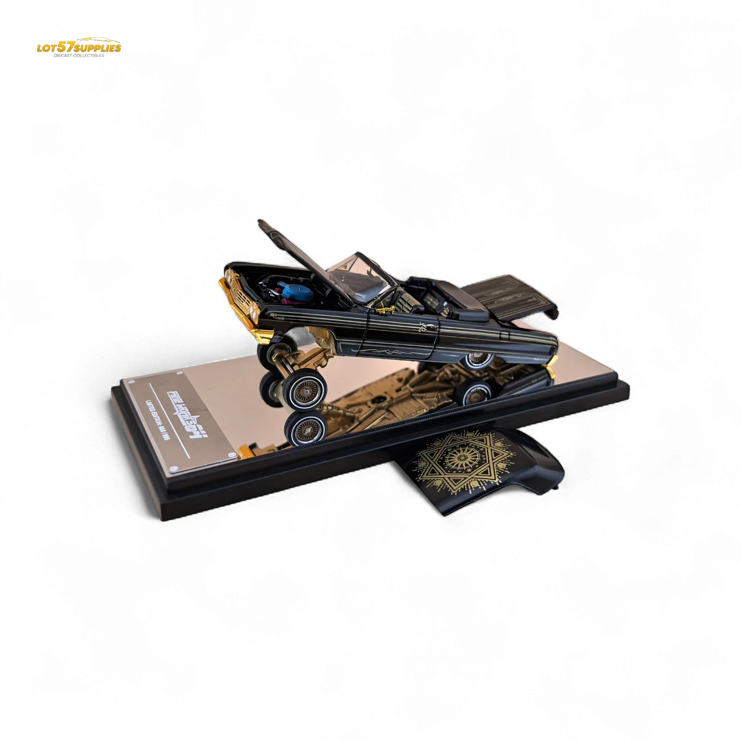 Chevrolet Impala Lowrider Diecast Scale Model Black Gold Livery - ToylandEU