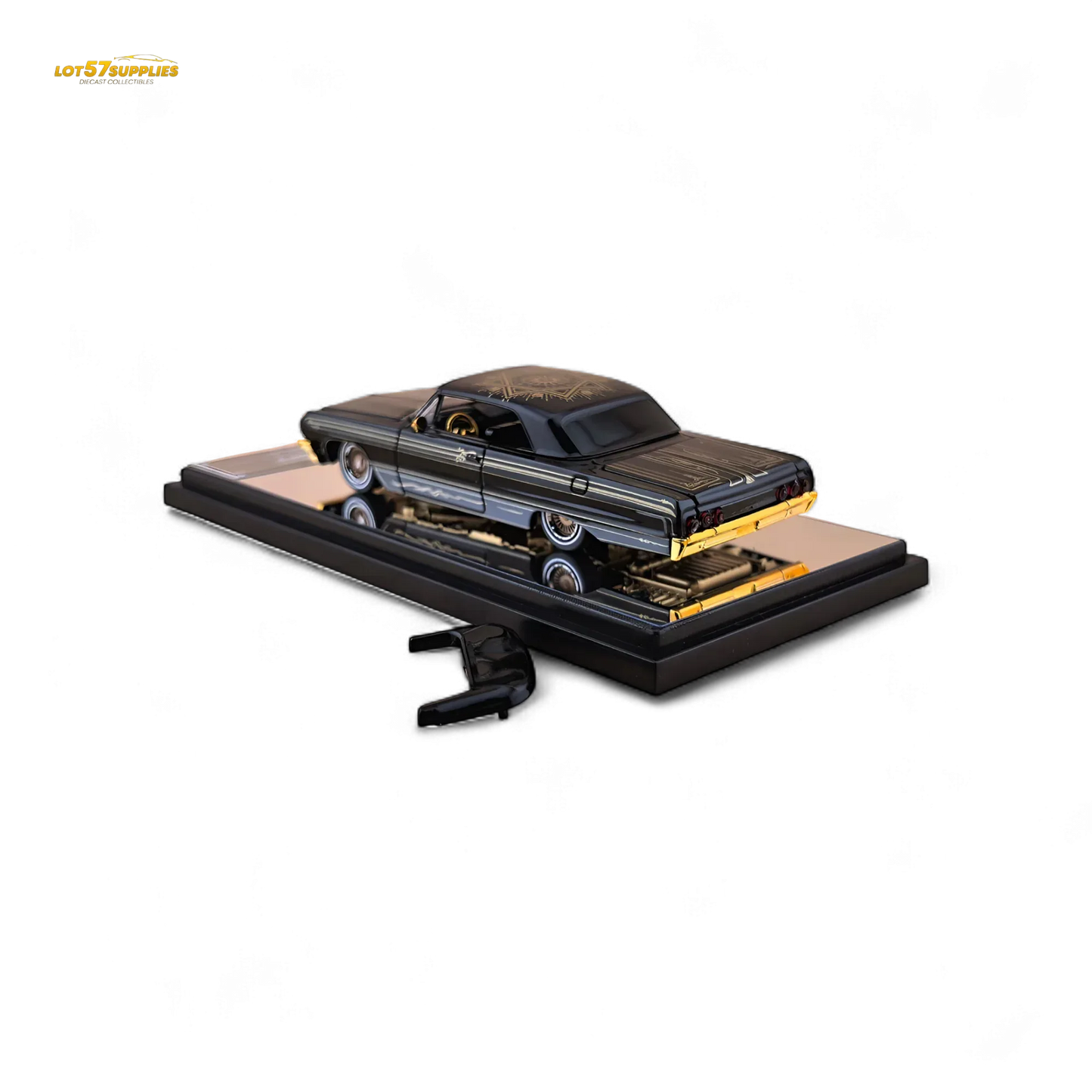 Chevrolet Impala Lowrider Diecast Scale Model Black Gold Livery - ToylandEU