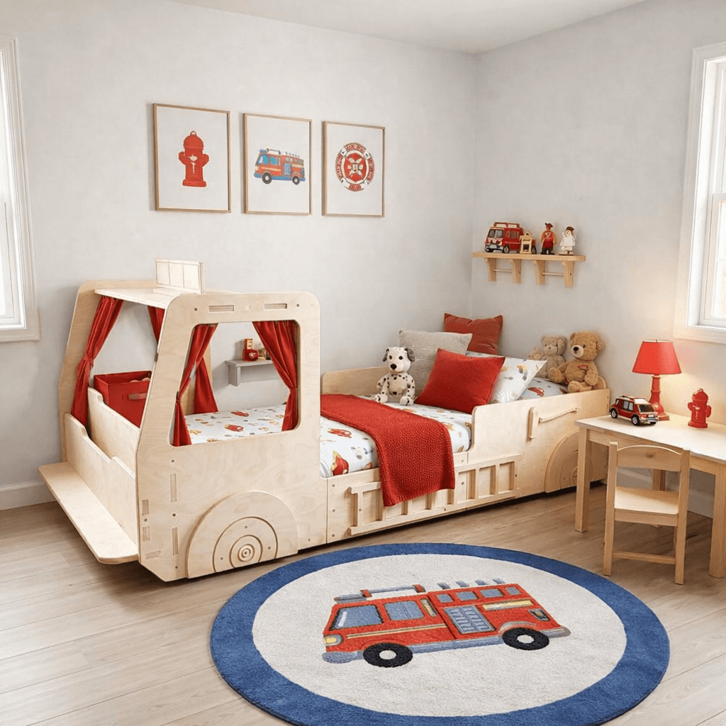 Fire Engine Floor Bed Crib Twin Full Toylandeu™