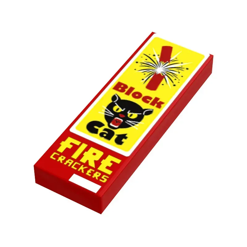 LEGO Figure Firecrackers Block Cat 1x3 Tile Nonflammable Printed On Official 1x3 Tile - ToylandEU