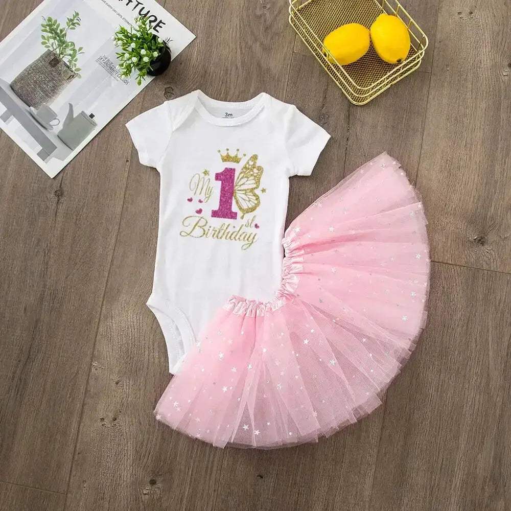 First Birthday Baby Girl Tutu Dress Set With Romper - ToylandEU