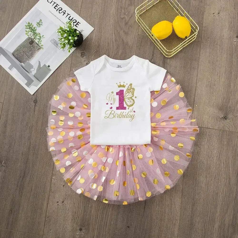 First Birthday Baby Girl Tutu Dress Set With Romper - ToylandEU