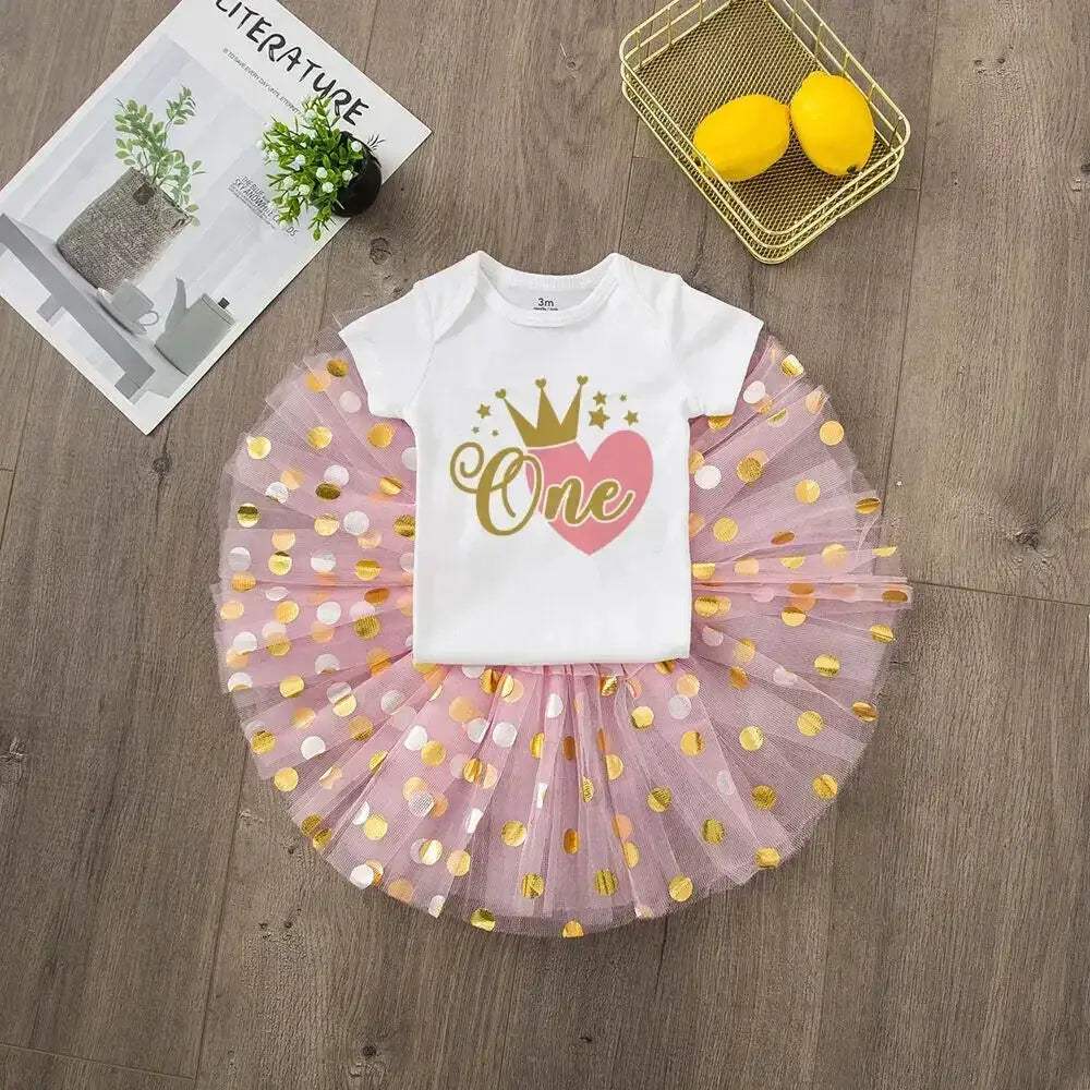 First Birthday Baby Girl Tutu Dress Set With Romper - ToylandEU
