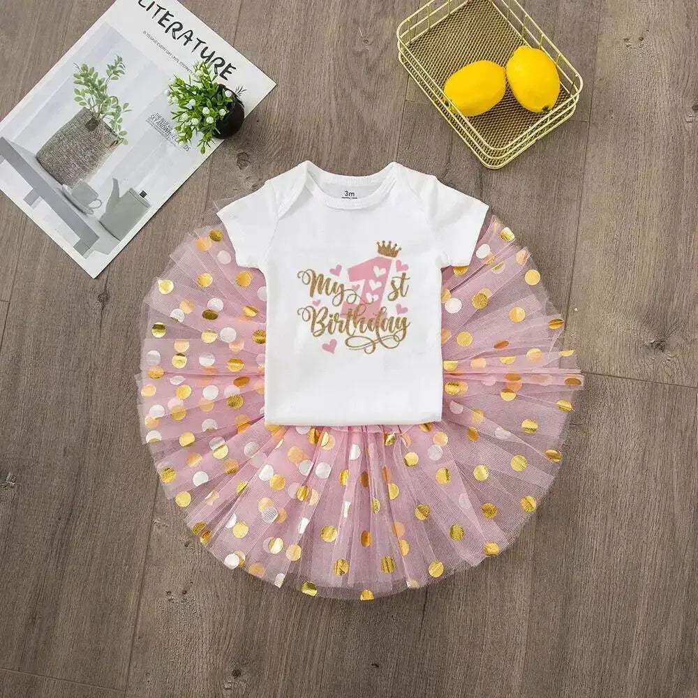 First Birthday Baby Girl Tutu Dress Set With Romper - ToylandEU