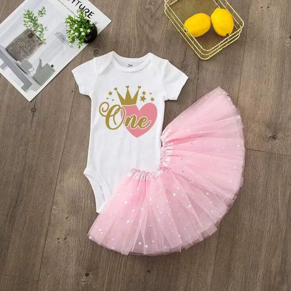First Birthday Baby Girl Tutu Dress Set With Romper - ToylandEU