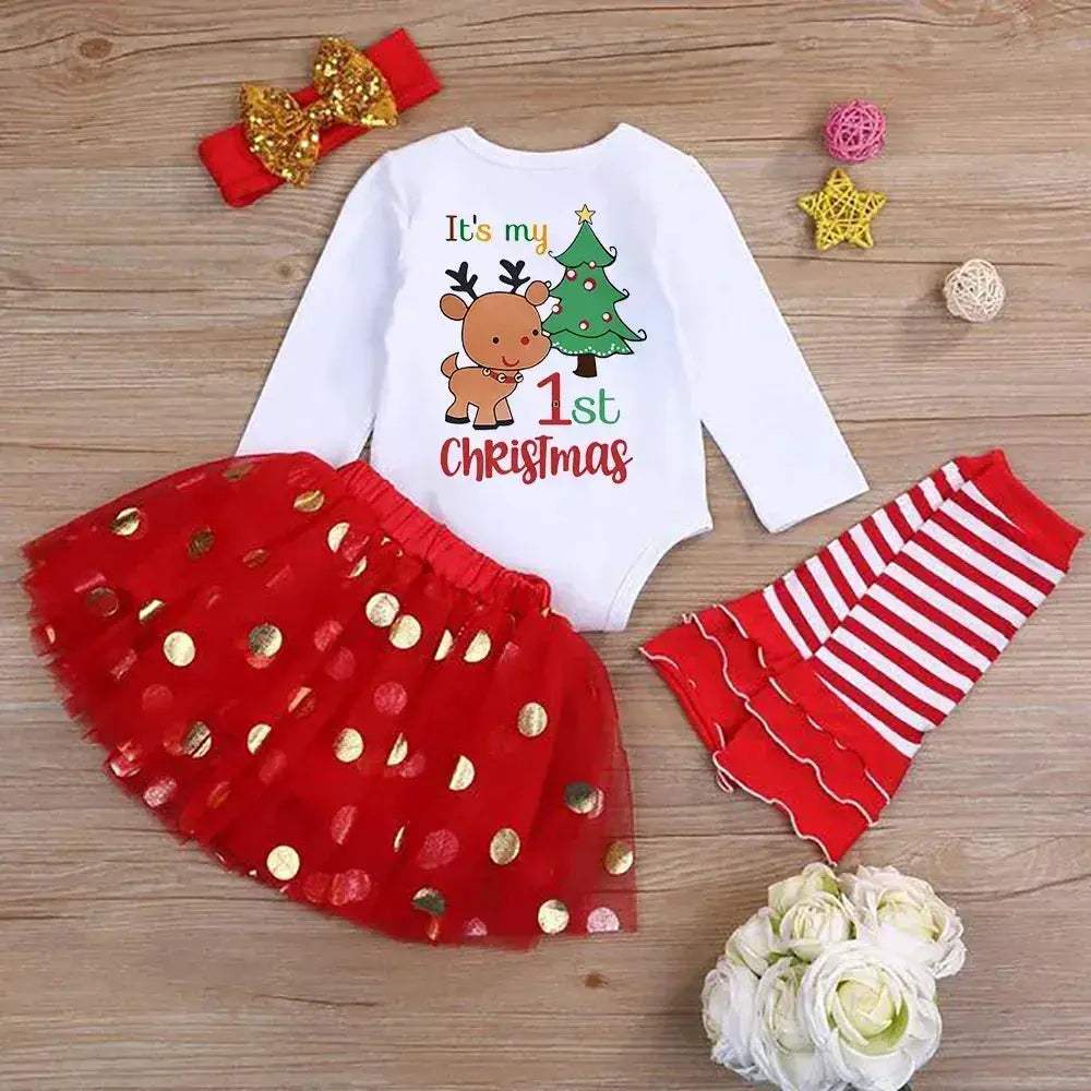 First Christmas Baby Romper Tutu Set With Deer Print - ToylandEU