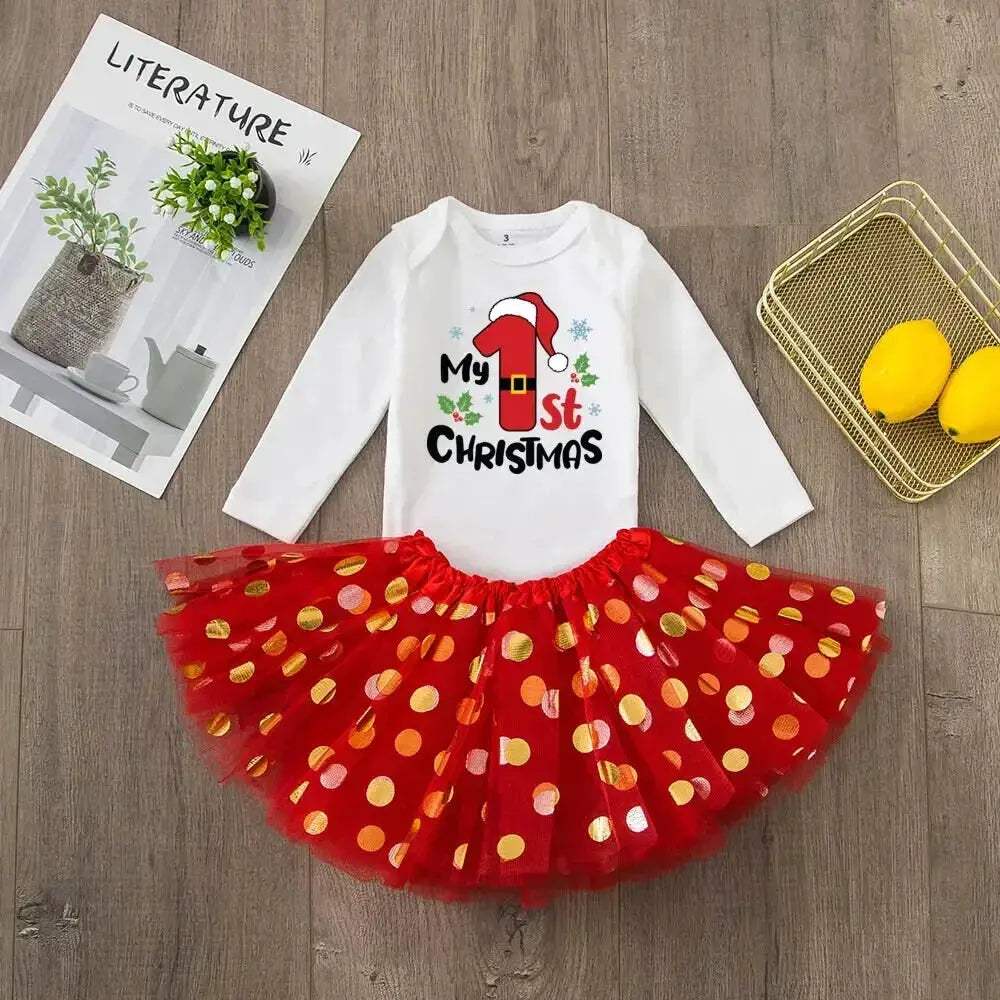 First Christmas Baby Romper Tutu Set With Deer Print - ToylandEU