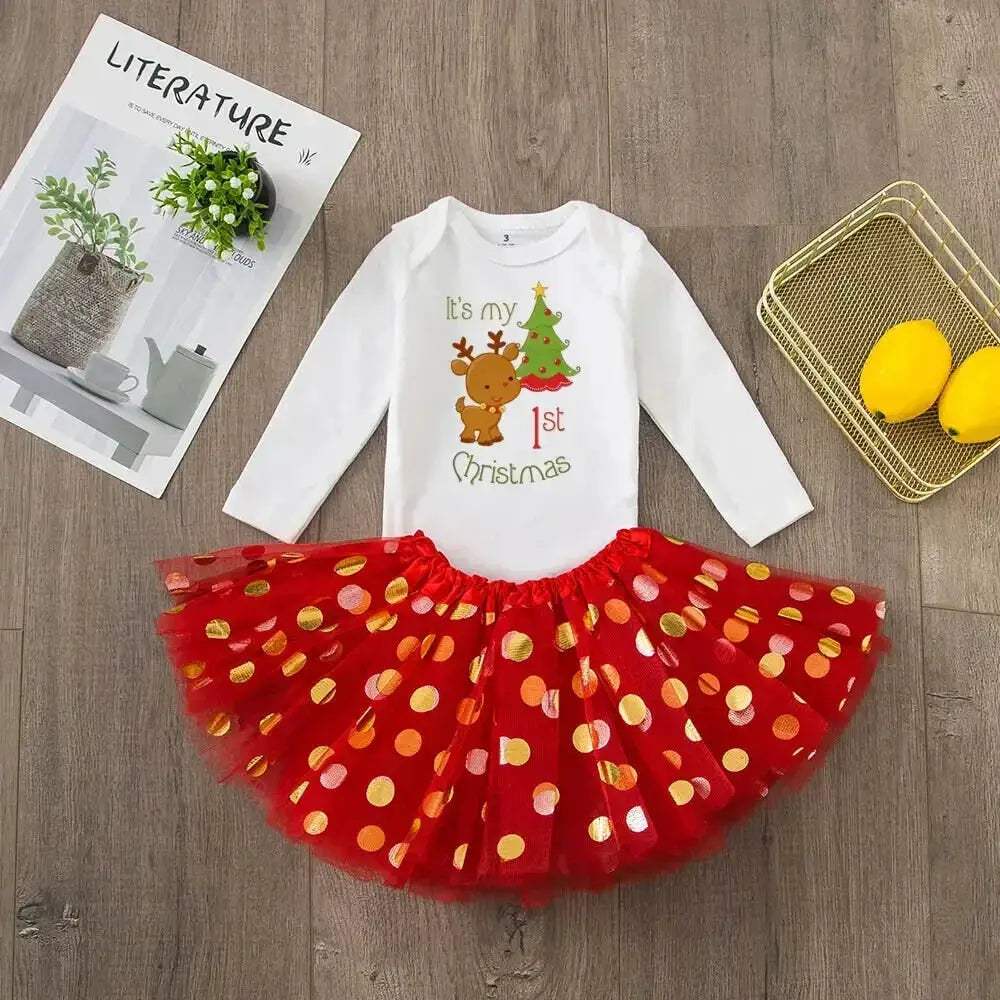 First Christmas Baby Romper Tutu Set With Deer Print - ToylandEU