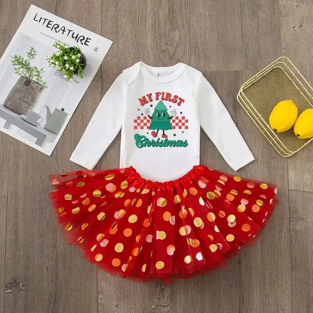First Christmas Baby Romper Tutu Set With Deer Print - ToylandEU