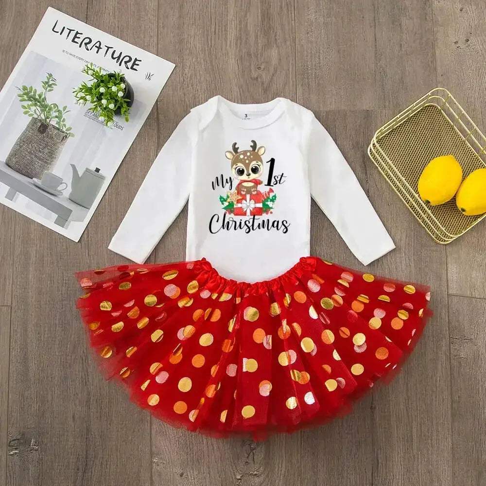 First Christmas Baby Romper Tutu Set With Deer Print - ToylandEU