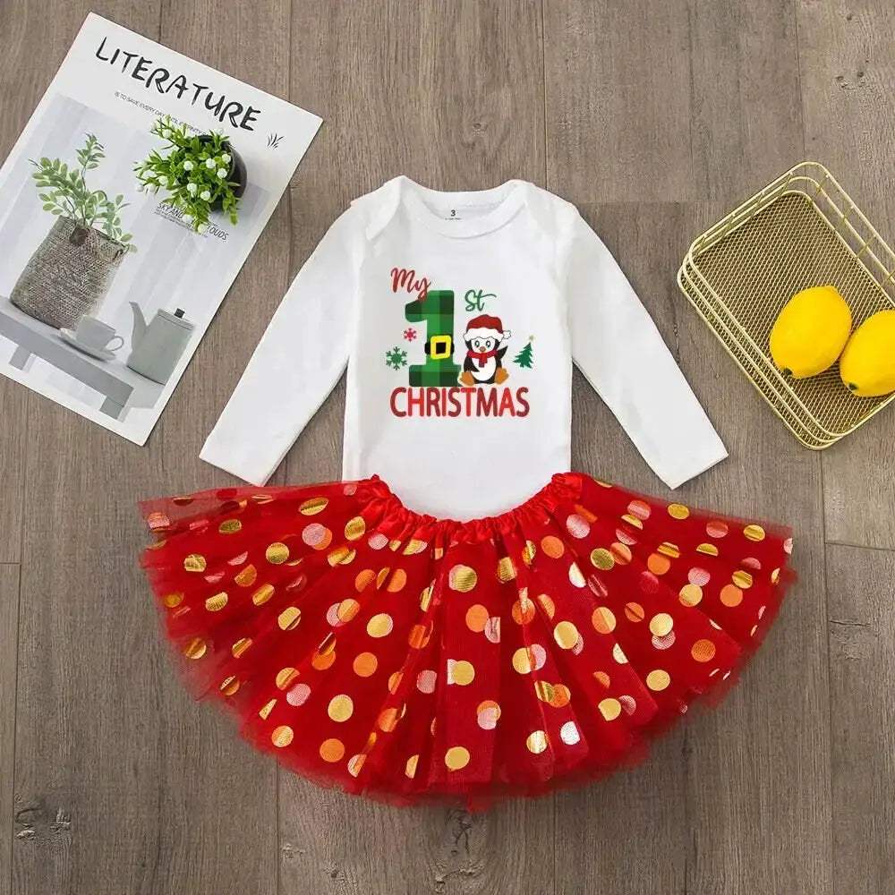 First Christmas Baby Romper Tutu Set With Deer Print - ToylandEU