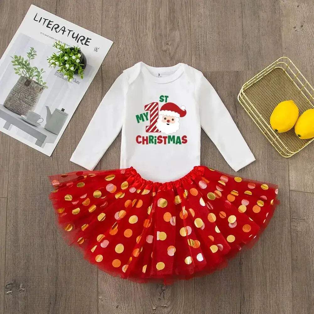 First Christmas Baby Romper Tutu Set With Deer Print - ToylandEU
