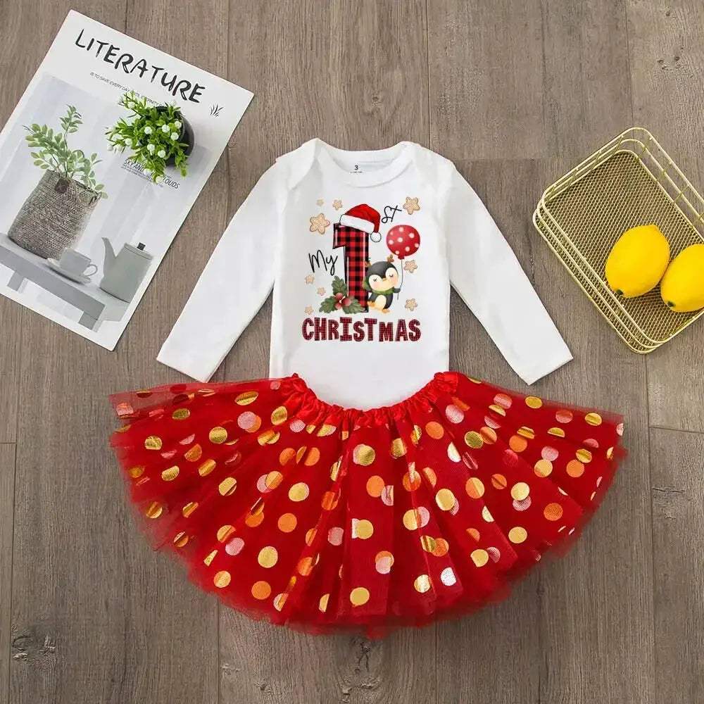 First Christmas Baby Romper Tutu Set With Deer Print - ToylandEU