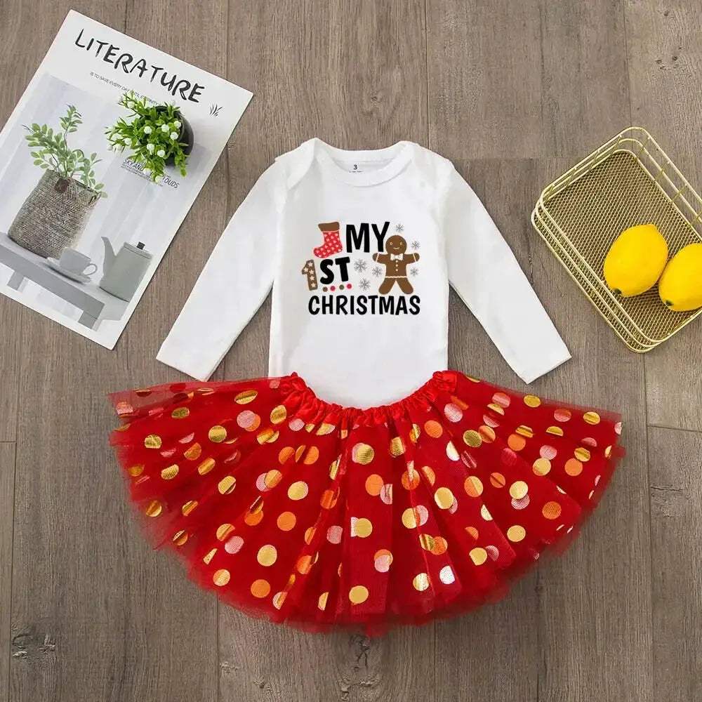First Christmas Baby Romper Tutu Set With Deer Print - ToylandEU
