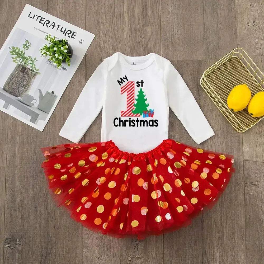 First Christmas Baby Romper Tutu Set With Deer Print - ToylandEU