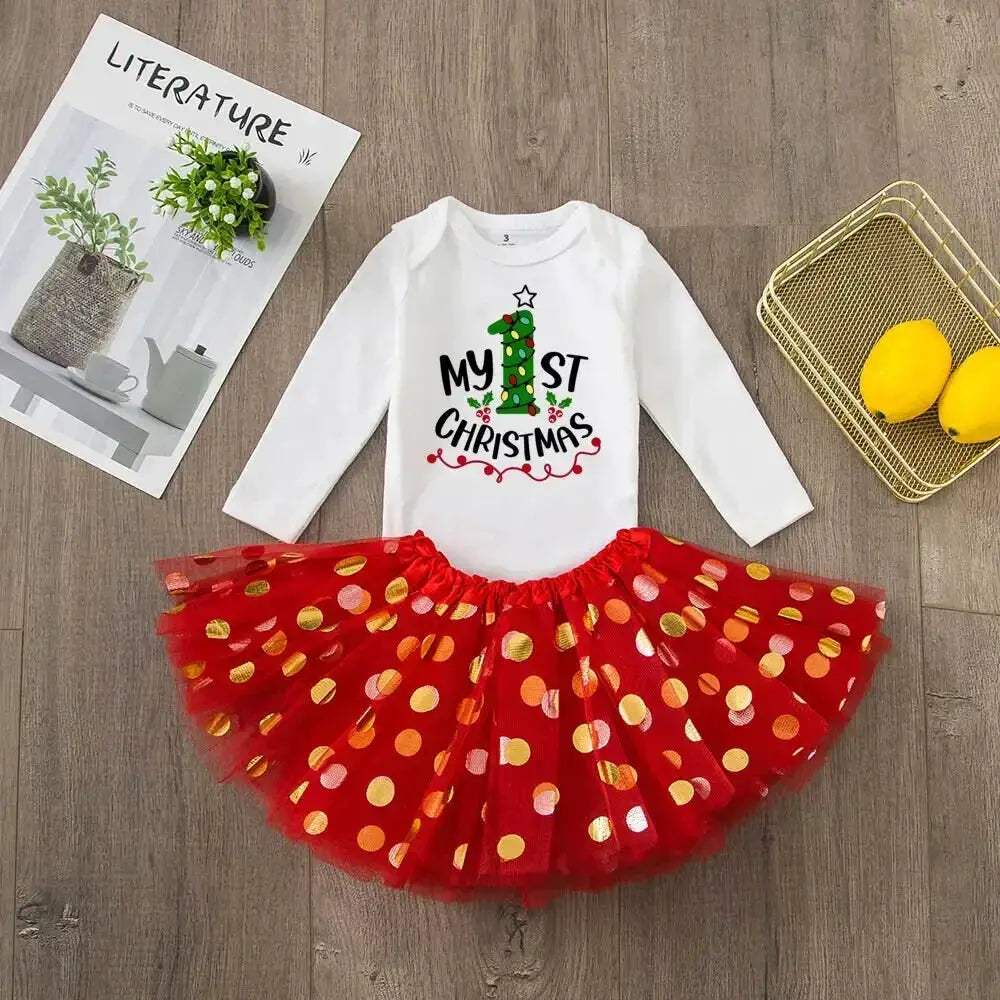 First Christmas Baby Romper Tutu Set With Deer Print - ToylandEU