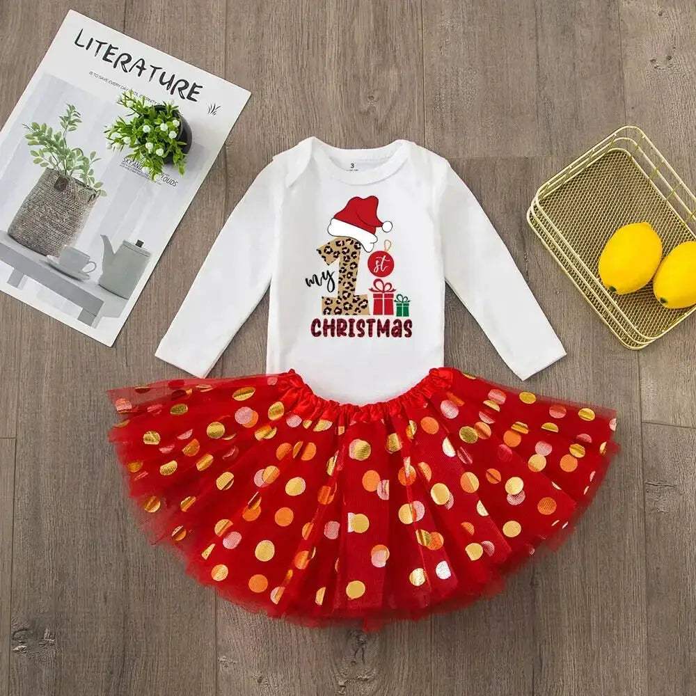 First Christmas Baby Romper Tutu Set With Deer Print - ToylandEU