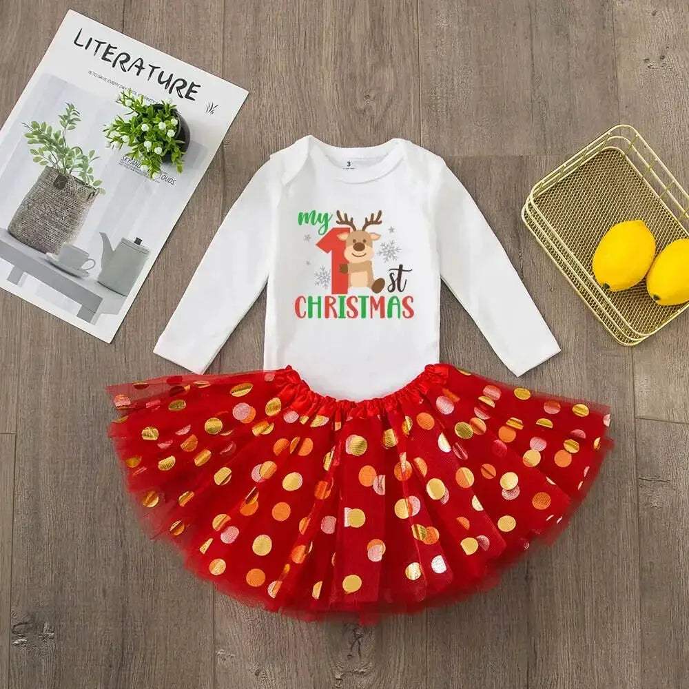 First Christmas Baby Romper Tutu Set With Deer Print - ToylandEU