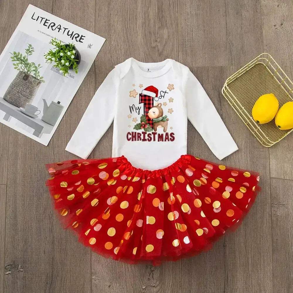 First Christmas Baby Romper Tutu Set With Deer Print - ToylandEU