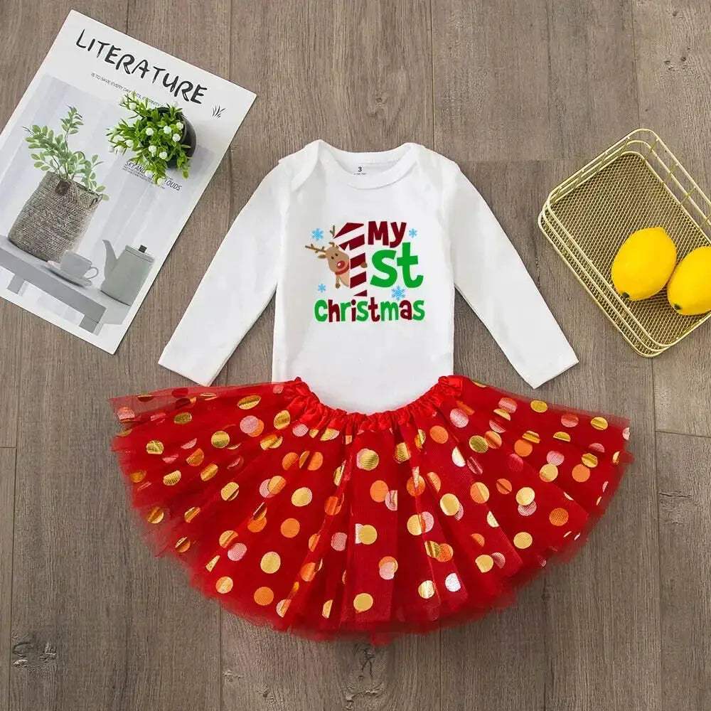 First Christmas Baby Romper Tutu Set With Deer Print - ToylandEU