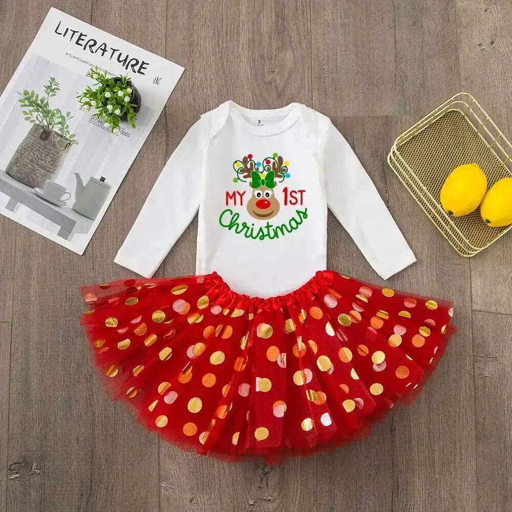 First Christmas Baby Romper Tutu Set With Deer Print - ToylandEU