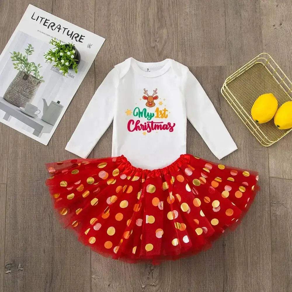 First Christmas Baby Romper Tutu Set With Deer Print - ToylandEU