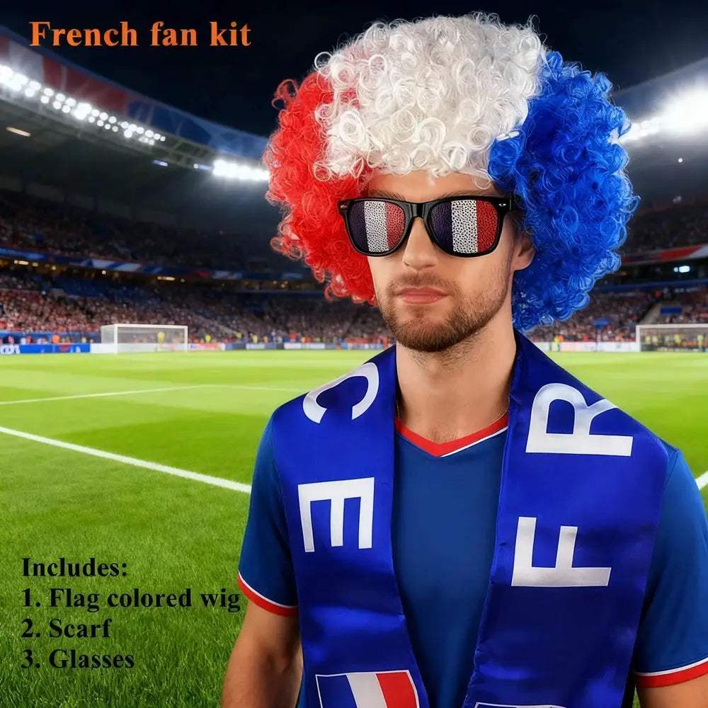  Flag Color Explosion Soccer Wig With Scarf Glasses -  ToylandEU™