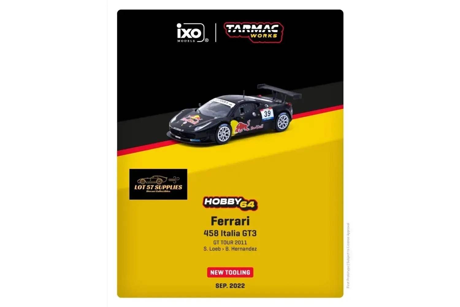Tarmac Works Hobby64 Ferrari 458 Italia GT3 #39 GT TOUR 2011 Red Bull 1:64 - ToylandEU