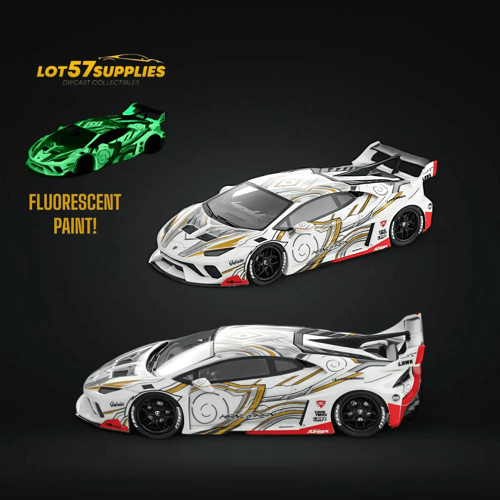 Flame Lamborghini Huracan GT LP610 White Gray Luminous 1:64 - ToylandEU