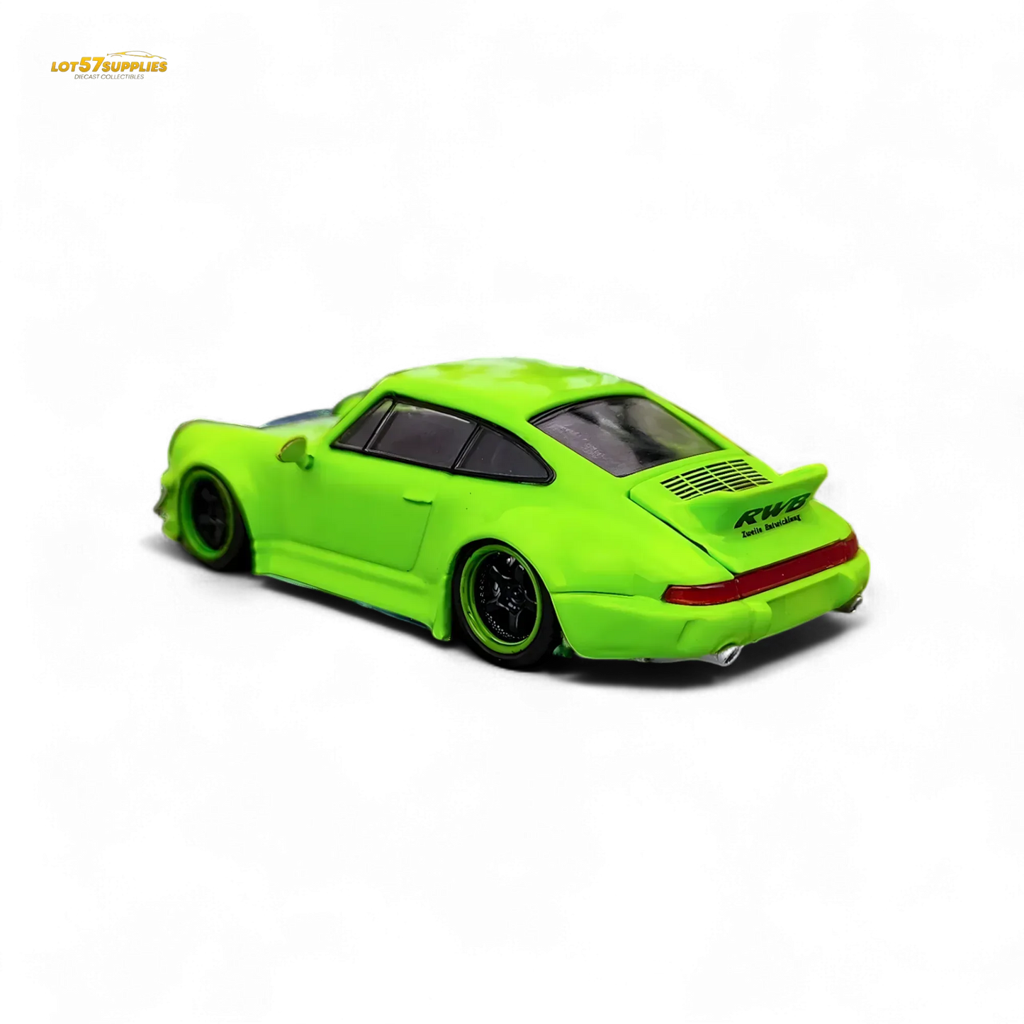 Flame Porsche 964 RWB Ducktail in Fluorescent Green 1:64 - ToylandEU
