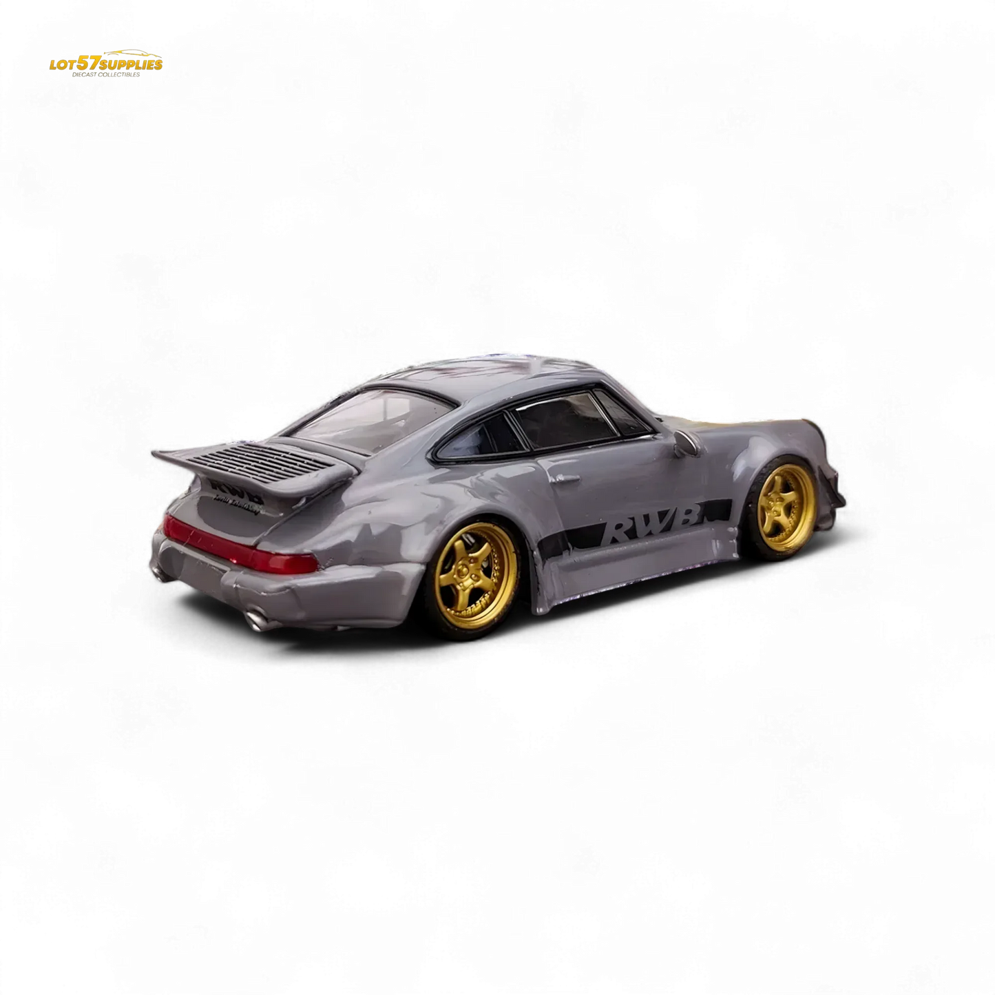 Flame Porsche 964 RWB Whale Tale in Cement Gray 1:64 - ToylandEU