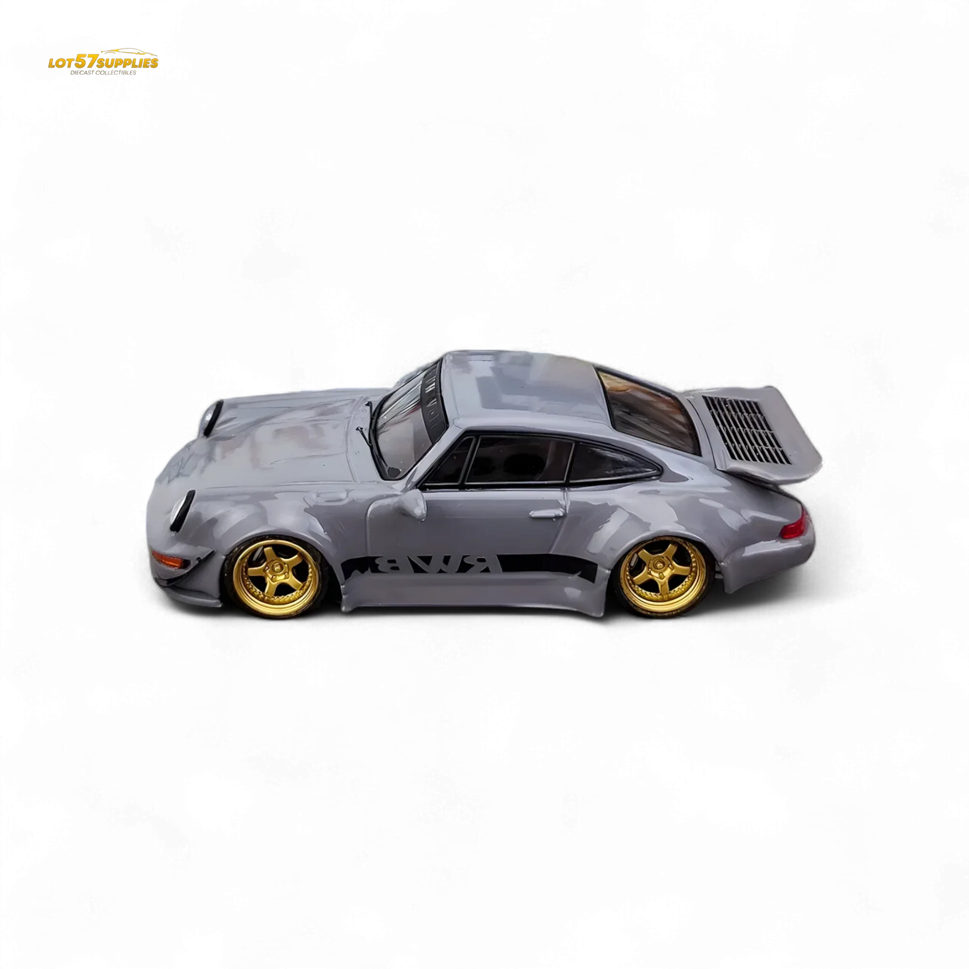 Flame Porsche 964 RWB Whale Tale in Cement Gray 1:64 - ToylandEU