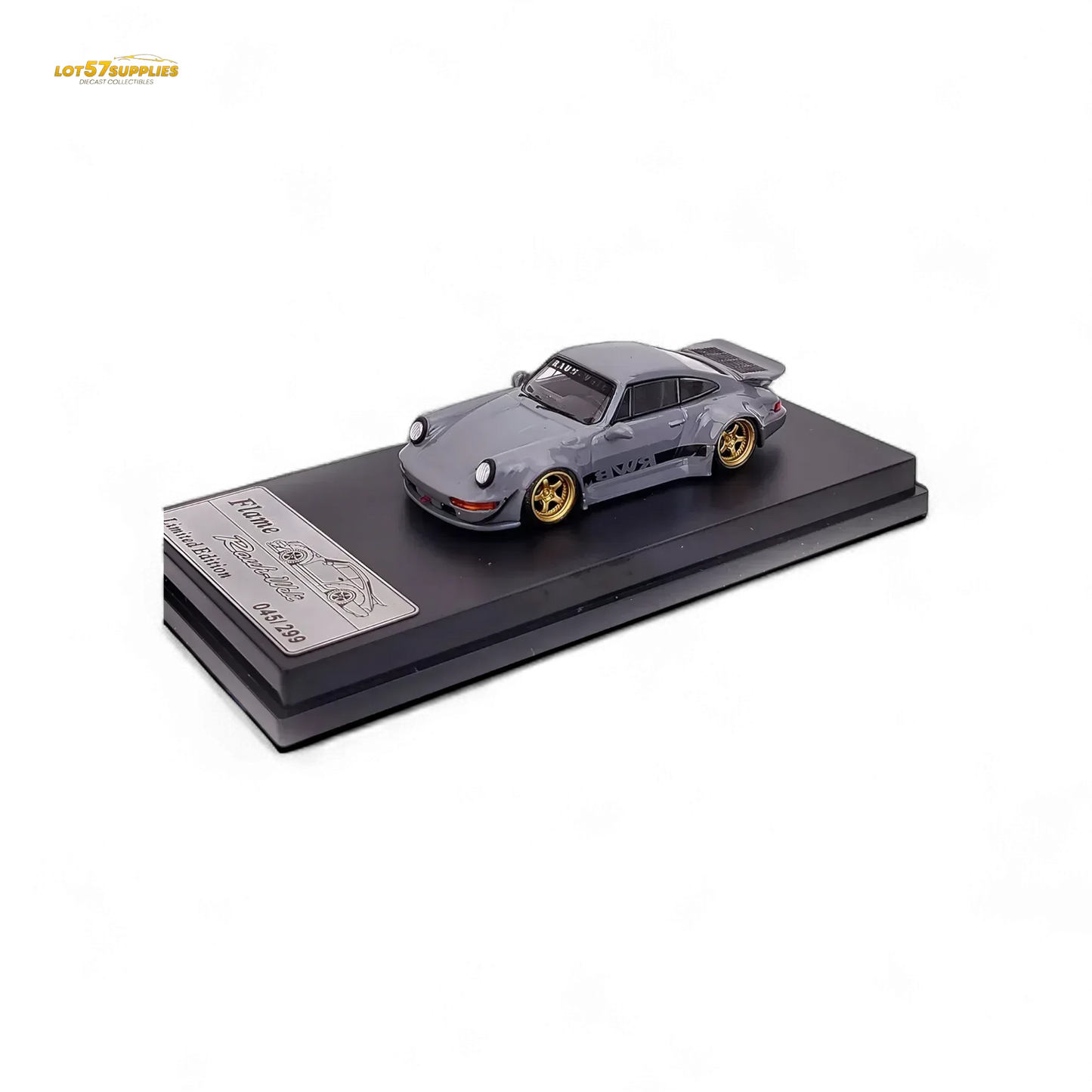 Flame Porsche 964 RWB Whale Tale in Cement Gray 1:64 - ToylandEU