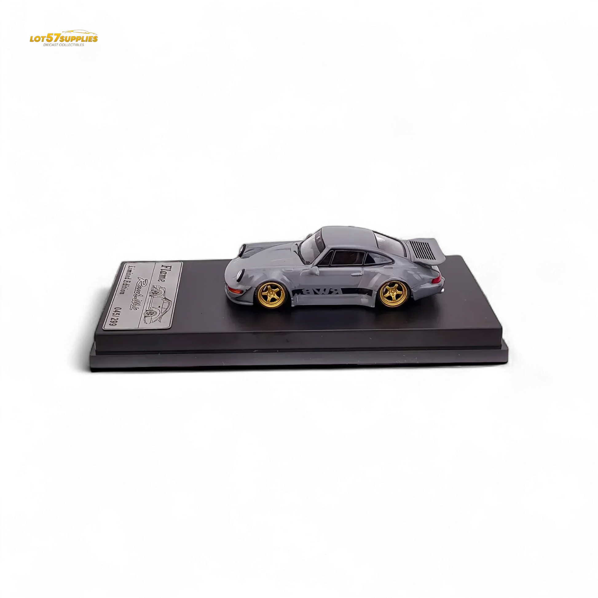 Flame Porsche 964 RWB Whale Tale in Cement Gray 1:64 - ToylandEU