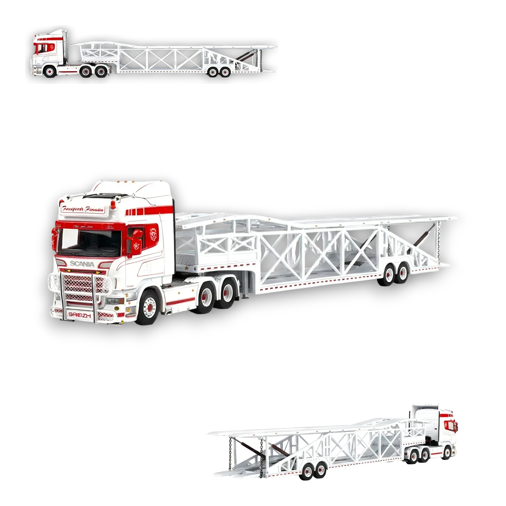 Flame Scania Car Carrier Transport Truck Red White 1:64 - Limited to 299 Pcs - ToylandEU
