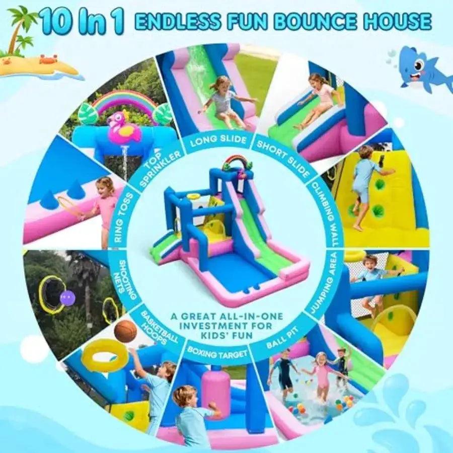  Flamingo 10-In-1 Inflatable Bounce House Dual Slides -  ToylandEU™