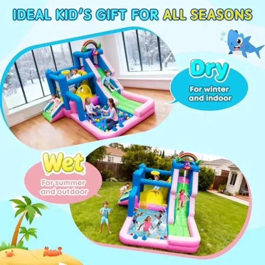 Flamingo 10-In-1 Inflatable Bounce House Dual Slides -  ToylandEU™