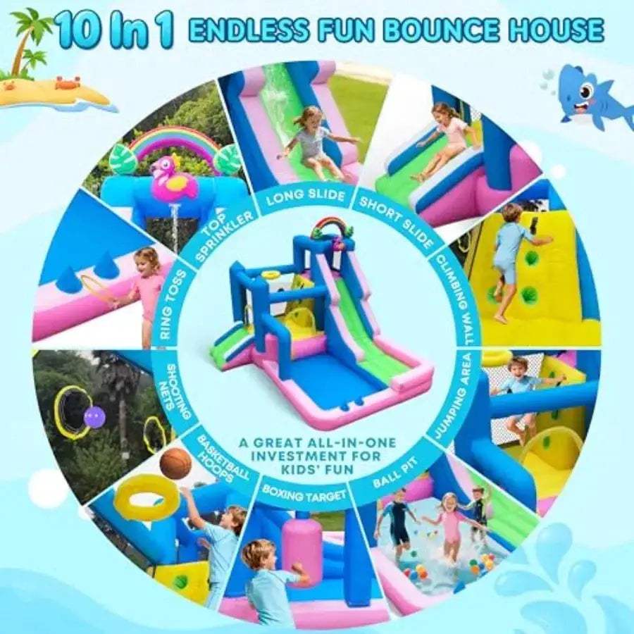 Flamingo 10-In-1 Inflatable Bounce House With Dual Slides - ToylandEU